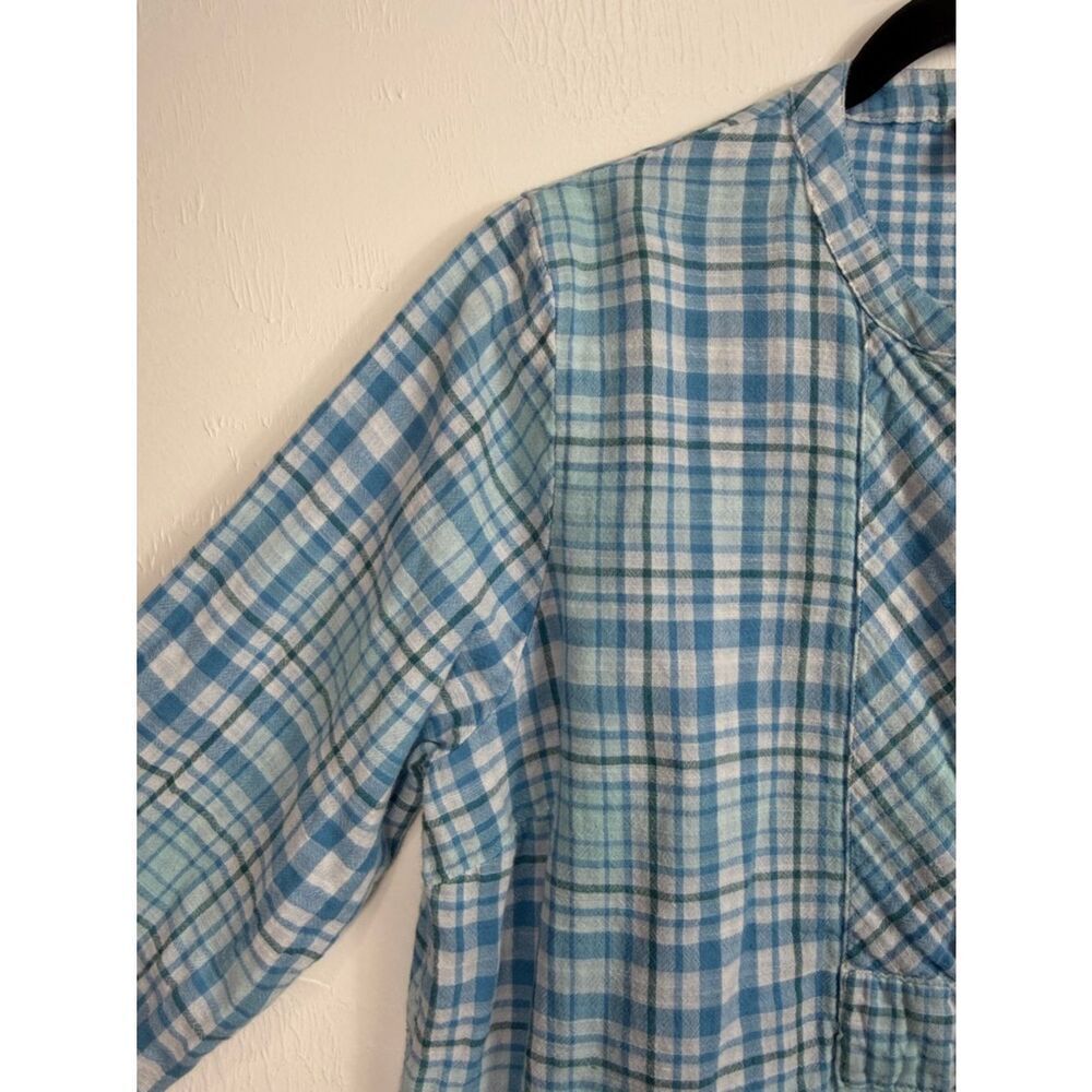 Vermont Country Store Blue Plaid Cotton Tunic Top Long Sleeve Size L Casual - Picture 3 of 8